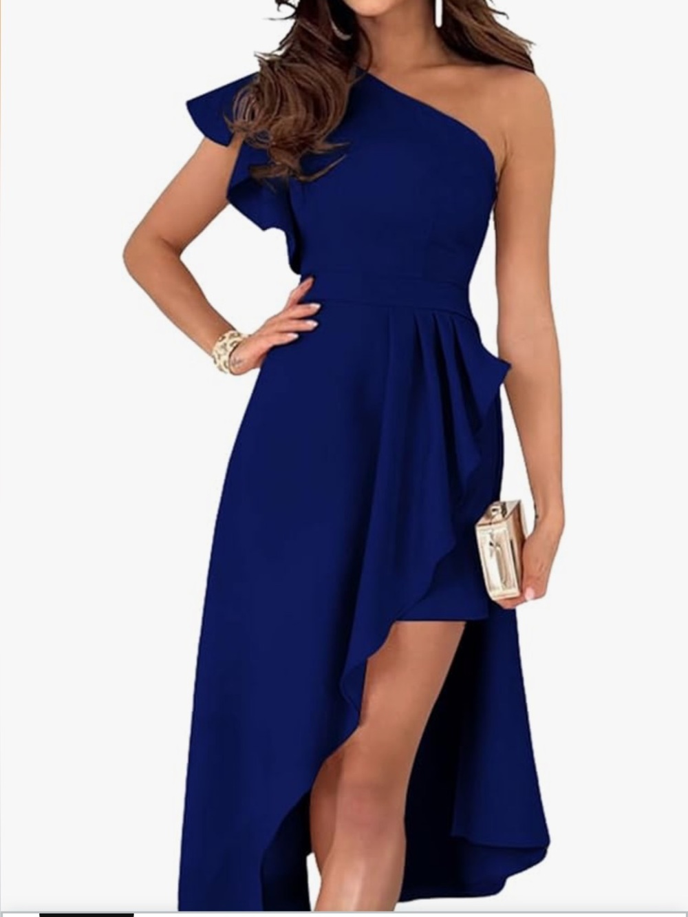 🚘 NWOT  Dokotoo One-Shoulder Ruffle Asymmetrical Midi Dress - Navy Blue Small